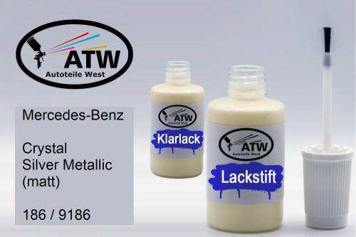 Mercedes-Benz, Crystal Silver Metallic (matt), 186 / 9186: 20ml Lackstift + 20ml Klarlack - Set, von ATW Autoteile West.